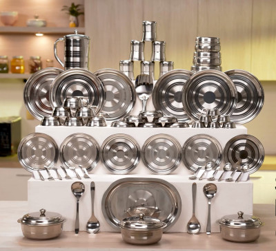 KIARAA Pack of 61 Stainless Steel KIARAA Dinner Set (Silver, Microwave Safe)